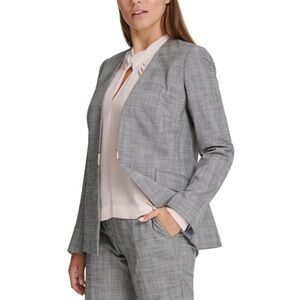 DKNY DARK ARTS PLAID CHECK COLLARLESS BLAZER JACKET